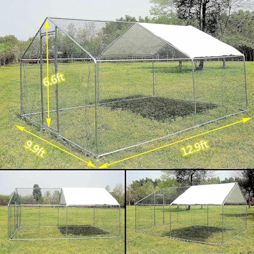 Metal Chicken Coop Cage with Waterproof Roof Shade Cover Large Chicken Run Coop Hen House Rabbit Cage Backyard Poultry Enclosure with Lockable Doors (19.8' L x 9.8' W x 6.56' H)