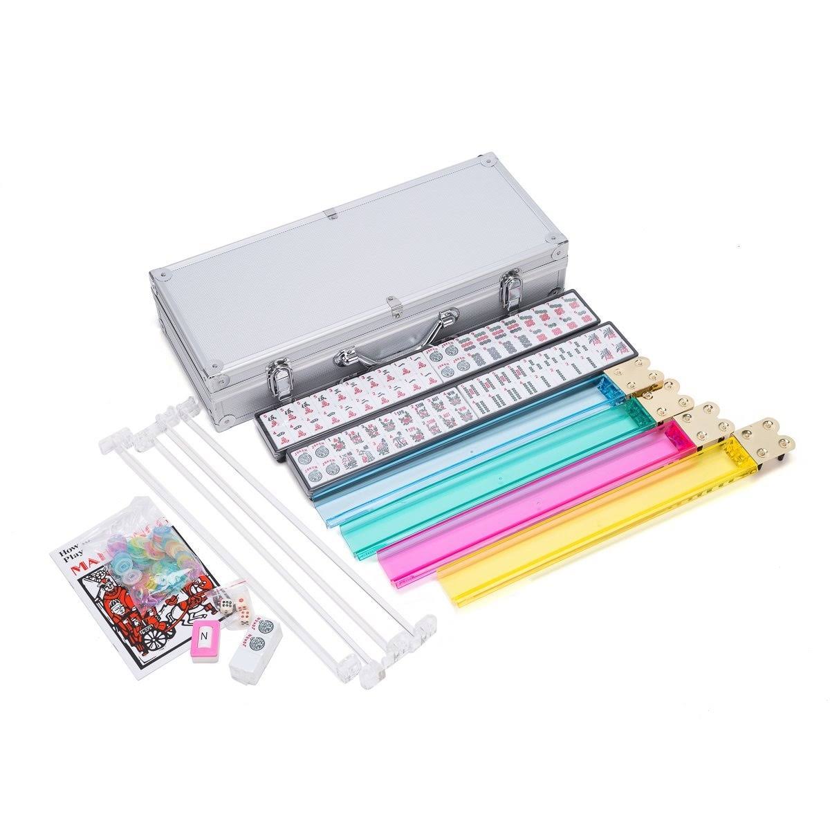 Thy Collectibles American Western Mahjong Set - 166 White Tiles (All-in-One Rack/Pushers), Silver Aluminum Case - Classic mAh Jo