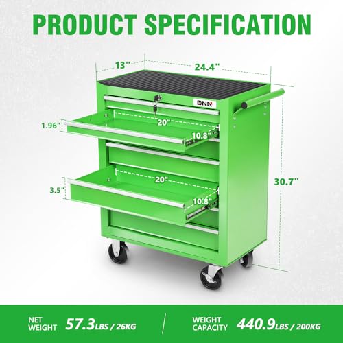 DNA MOTORING 7-Drawer Rolling Tool Cabinet Chest with Keyed Locking System Non-Slip Mat, for Garage Warehouse Workshop, Green, TOOLS-00399