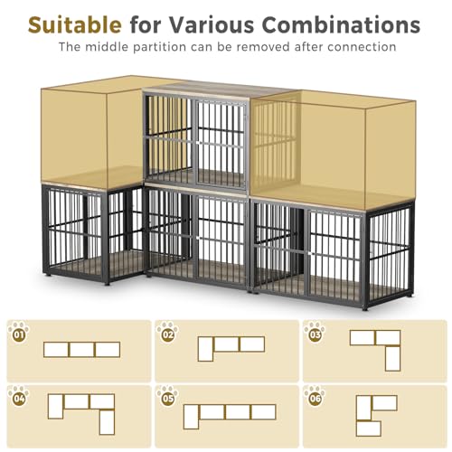 86.62''Dog Crate Furniture Large Breed TV Stand with Double Rooms,Wooden Dog Kennel Dog Crate End Table with Removable Divider for Large Medium Dogs, Can Use Separately, Brown