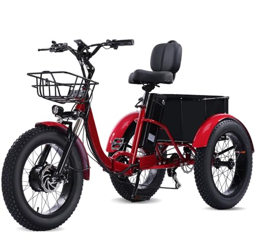 Electric Tricycle for Adults, Peak 750W/500W, Electric Trike, 20"x4.0" Folding Fat Tire 3 Wheel Electric Trike, Max 20MPH,with Large Basket and 48V 15/13 Ah Removable Battery