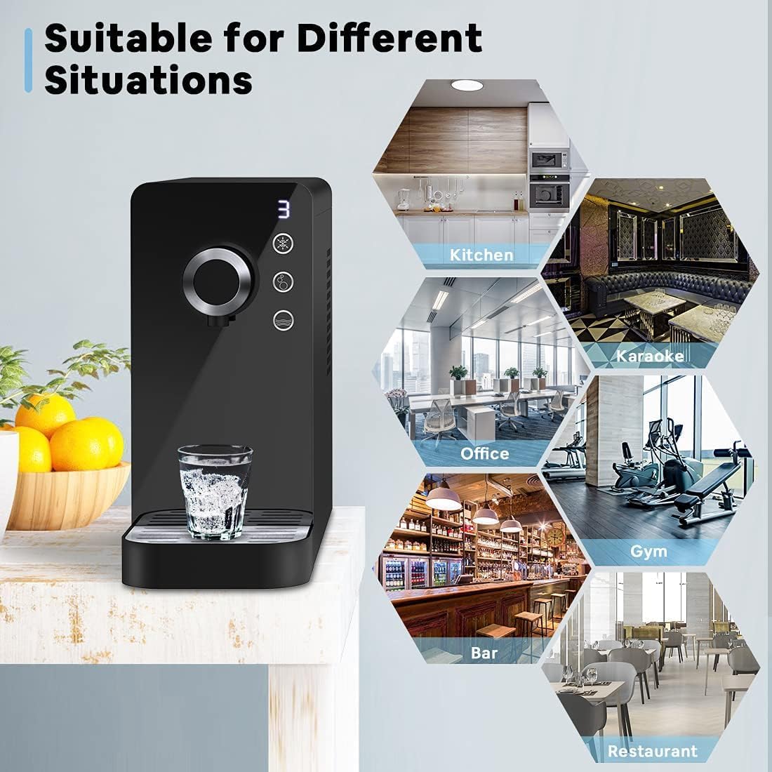 LifePlus Sparkling Water Maker, Electric Soda Maker Available for Personal & Commercial Use, 3-mode Water Dispenser, Untraditional Smart for Home, Bar, Gym, Office & Restaurant, Black