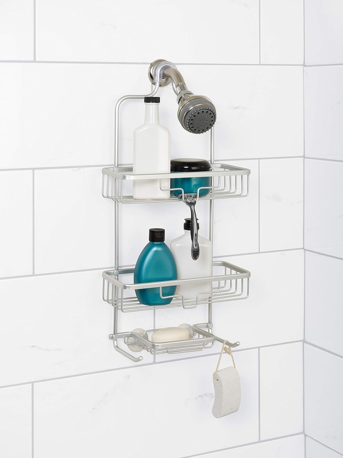 Zenna Home Rust-Resistant Over-The-Shower Door Caddy, Stainless Steel & NeverRust Rustproof Aluminum Shower Caddy, Satin Chrome