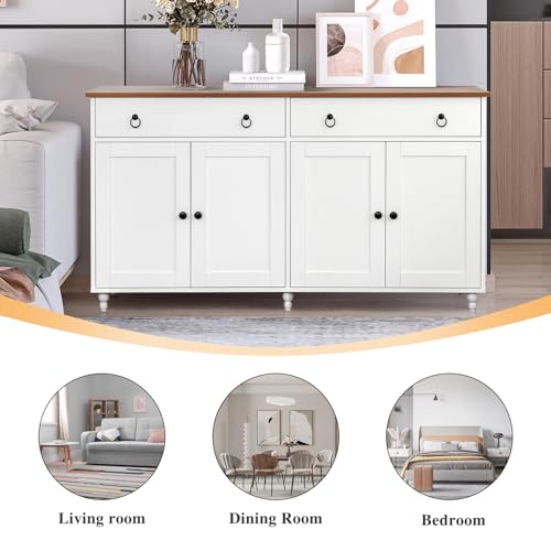 4 EVER WINNER Black Buffet Cabinet with Storage & Gourd Legs, Sideboard Cabinet with 2 Drawers & 4 Doors, Wood Coffee Bar Cabinet Buffet Table for Kitchen, Dining Room