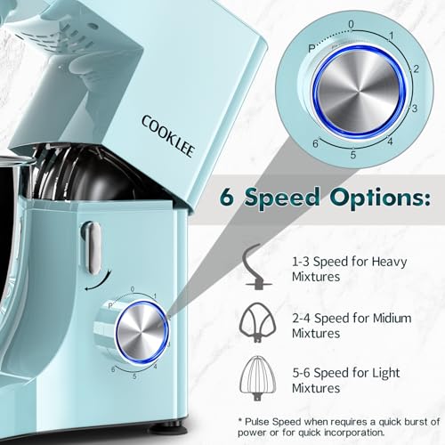 COOKLEE Stand Mixer, 9.5 Qt. 660W Electric Kitchen Mixer with Dishwasher-Safe Dough Hooks, Flat Beaters, Wire Whip & Pouring Shield Attachments for Most Home Cooks, Silver