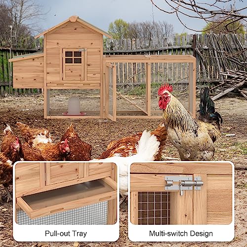 Outdoor Chicken Coop for 2-4 Chickens Wooden Hen House Poultry Pet Hutch Run Cage w/Waterproof Asphalt Roof, Ramp, Nesting Box, Wire Fence (80")