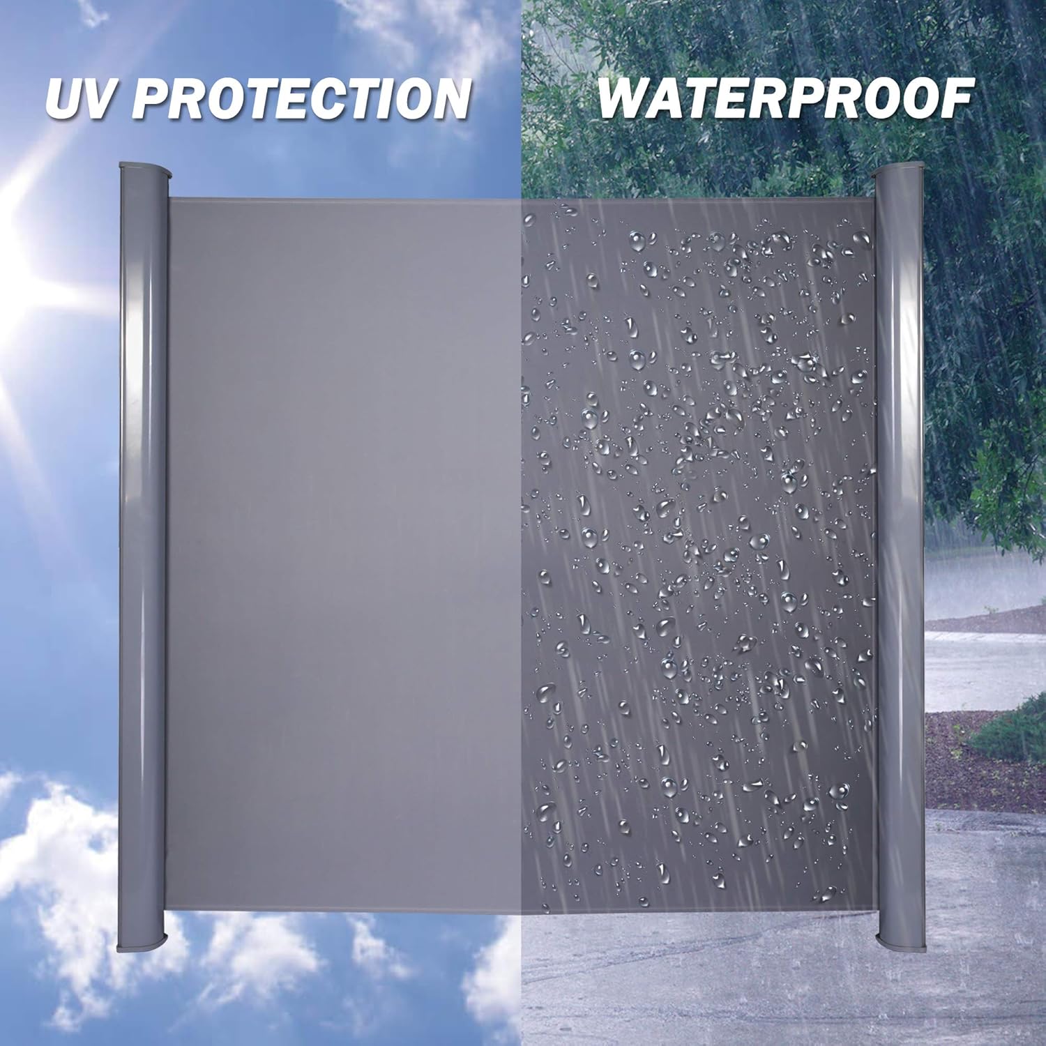 Vilobos Patio Side Awning Wall Mounted Retractable Waterproof Sun Shade Screen Room Divider with Aluminium Pole -Grey (118" L x 78.7" H)