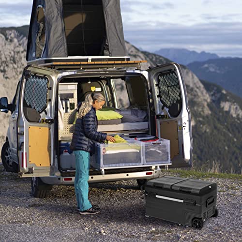 Newair Portable 80 Qt. Electric Car Camping Cooler with 4 Battery Protection Modes, Dual Zone Fridge and Freezer Storage, Retractable Handle, Outdoor Wheels and Rugged Construction