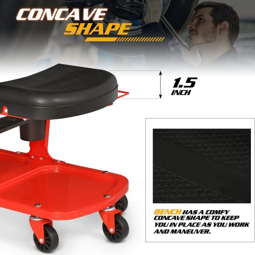 Magshion Garage Mechanic Creeper Seat with Tool Tray/Rack and Can Holder, Durable Mechanics Stool on Wheels 350 lbs Capacity Rolling Creeper Garage/Shop Seat, Black
