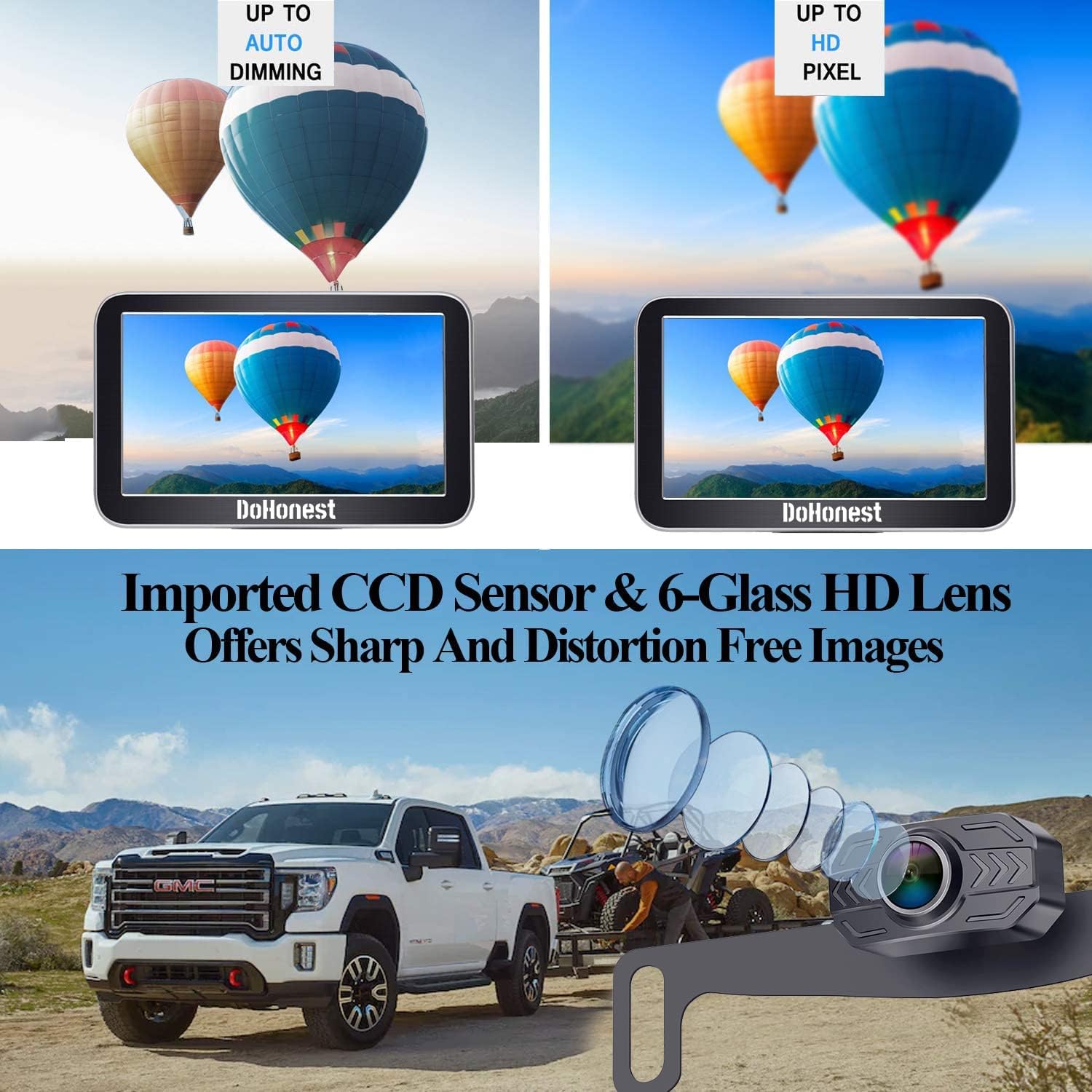 Wireless Backup Camera for Trucks Car Pickup Camper Van with 7 Inch Monitor System, HD 1080P Bluetooth Backup Camera Stable Digital Signals, Support Add Second RV Rear View Camera-DoHonest V29