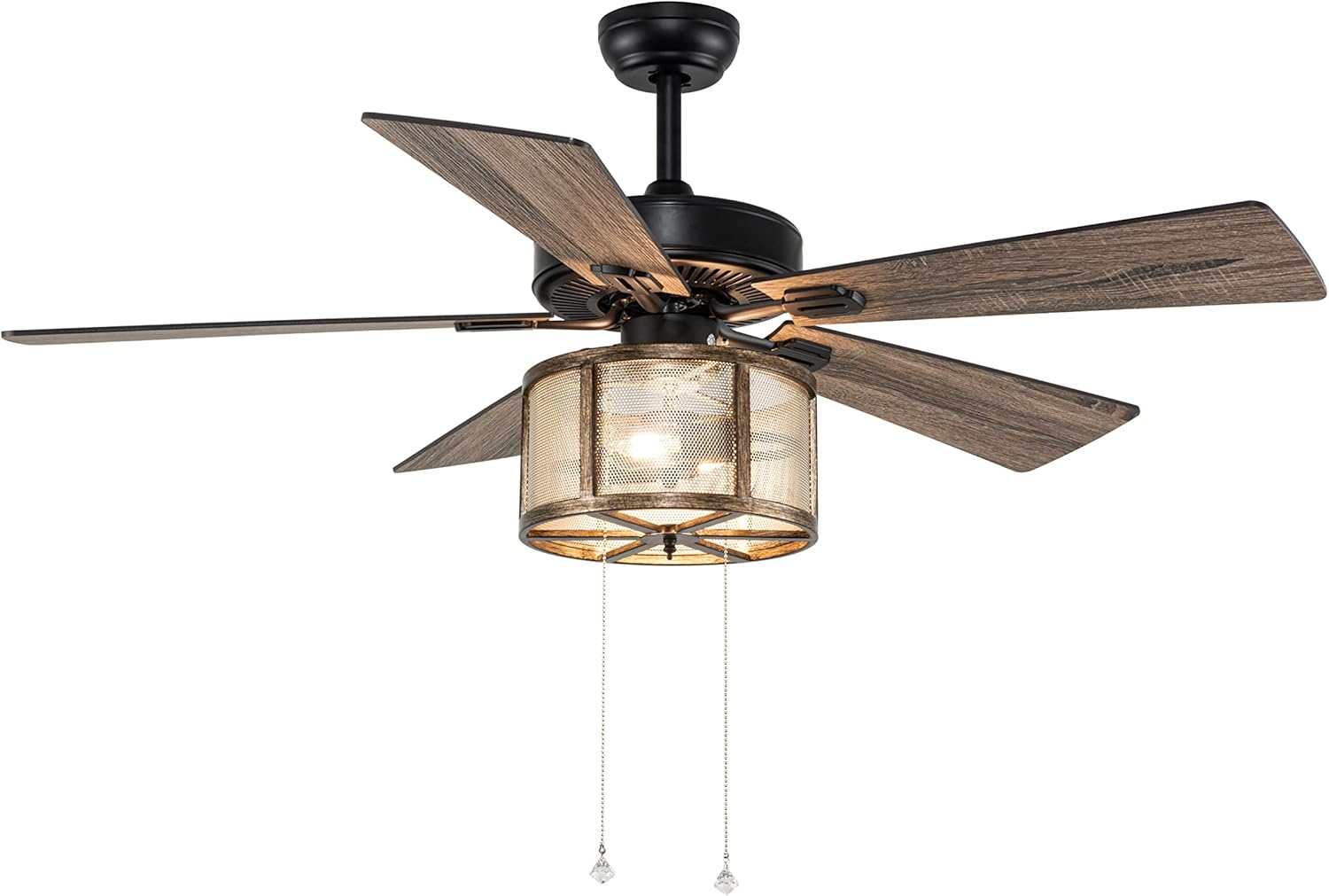 52”Farmhouse Ceiling Fan with Lights Remote Control, Caged Ceiling Fan with 5 Reverse Blades, Quiet Motor, 3 Speed Rustic Ceiling Fans for Living Room,Bedroom,Matte Black