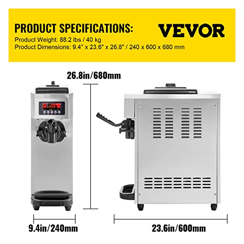 VEVOR Commercial Ice Cream Maker, 10-20L/H Yield, 1000W, White