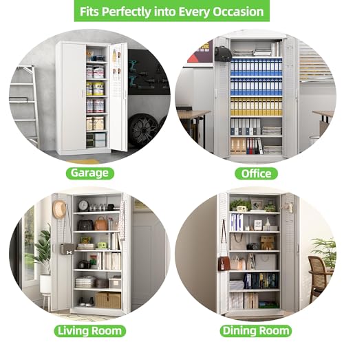 Aobabo Garage Storage Cabinet with Wheels,72" H Metal Storage Cabinet with 2 Doors and 4 Adjustable Shelves for Garage Home, Black,Required-Assembly