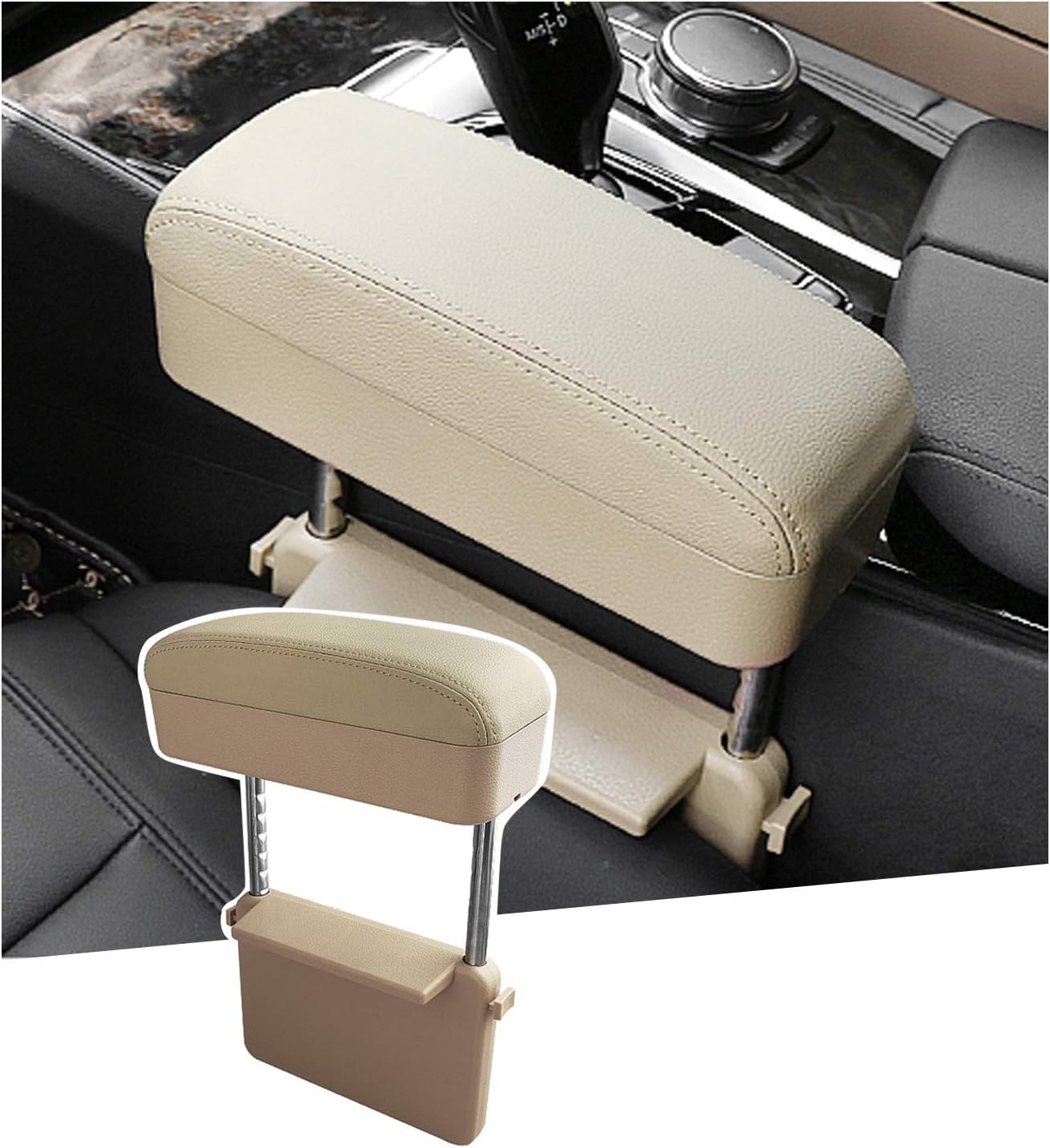 SKTU Auto Car Armrest Extender Support Elbow & Forearm Arm Wrist Rest Support Adjustable Height Comfort Pad Universal Fit for Most Car Models Center Console (Black with Organizer) Pack of 2
