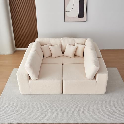 Oversized Modular Sectional Sofa Set, Convertible U Shaped Sofa Couch, 5 Seat Sofa with Chaise, Large Modular Sherpa Fabric Couch for Living Room,No-Assembly Deep Seat Comfy Cloud Couch-Gray