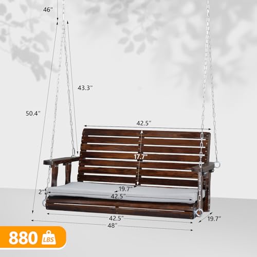 VINGLI Heavy Duty 880 LBS Patio Wooden Porch Swing Outdoor with Extra Cushion, Farmhouse Hanging Bench Tree Swing with Adjustable Chains for Yard | Garden | Lawn | Balcony (5 FT, Rustic)