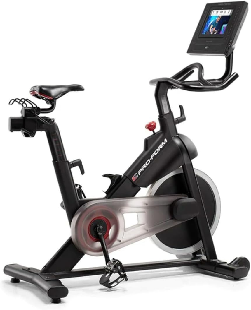 Proform Studio Spin bike Pro Exercise Bike with 10” HD Smart Touchscreen and 22 digital resistance levels and Two 3 lb dumbbells for home workout on indoor stationary bike, 30 Day iFIT Membership -