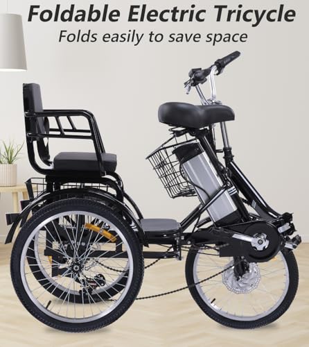 Electric Tricycle for Adults, Peak 750W/500W, Electric Trike, 20"x4.0" Folding Fat Tire 3 Wheel Electric Trike, Max 20MPH,with Large Basket and 48V 15/13 Ah Removable Battery
