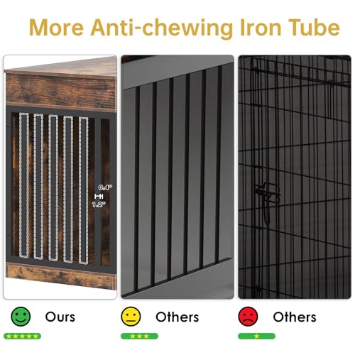 48'' Dog Crate Furniture with Removable Divider & Storage Drawers, Wooden Double Dog Cage TV Stand with 2 Sliding Barn Doors, Multi-Functional Dog Crate End Table for Indoor use (White)