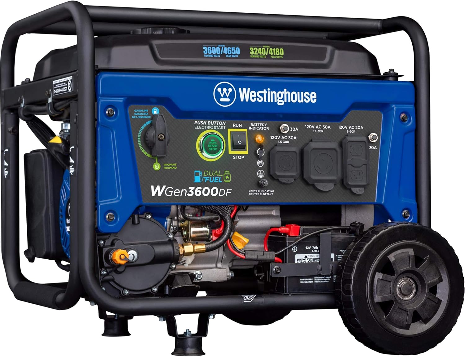 Westinghouse WGen3600 Portable Generator 3600 Rated Watts and 4650 Peak Watts, RV Ready, Gas Powered, CARB Compliant