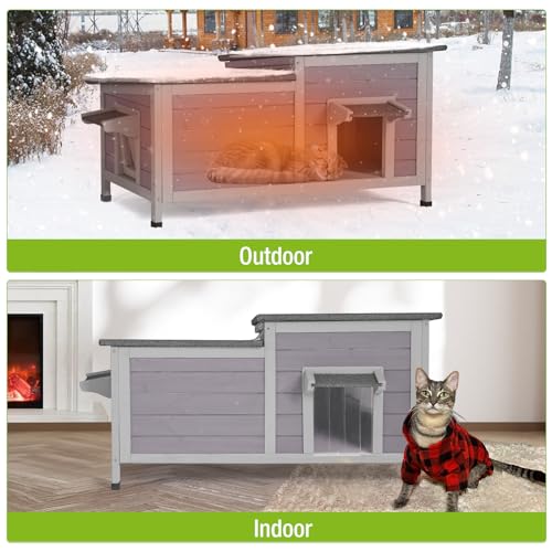 Outdoor Cat House Insulated Feral Kitty Shelter with Liner Weatherproof Cat Condo for Winter,Large Space