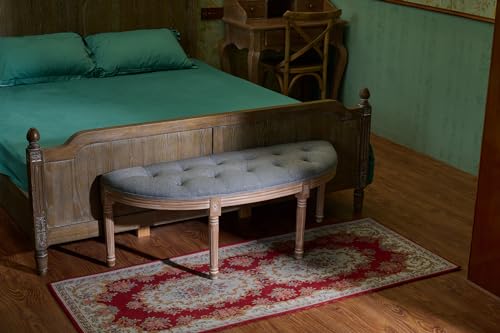 VONLUCE Half Moon Window Bench, 49" French Country Bench for Bedroom End of Bed, Farmhouse Upholstered Tufted Entryway Bench, Beige
