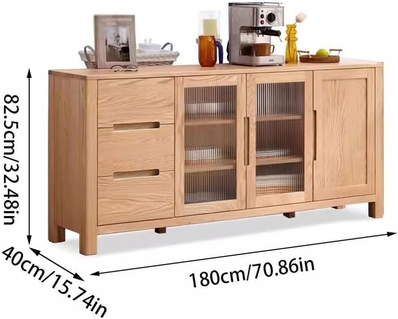 FEELIN Sideboard Buffet Cabinet Solid Wood Sideboard Nordic Oak Self-Service Cabinet Household Cabinet Storage Cupboard Simple Modern Tea Cabinet Cupboard Coffee Bar Cabinet