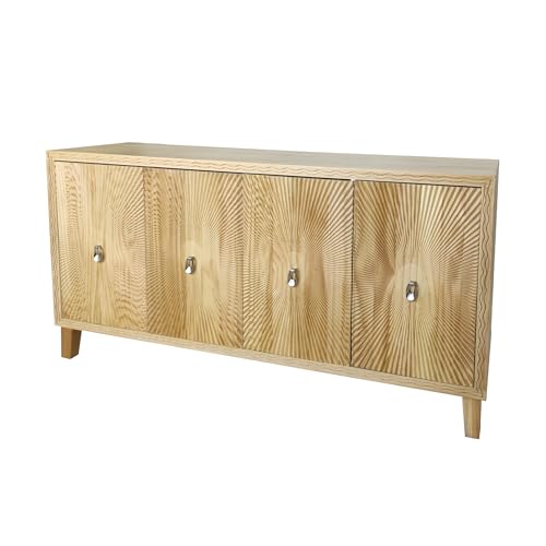 Wood Sideboard Buffet Cabinet Farmhouse Double Door Sideboard Buffet Cabinet 60 Inch Wood Kitchen Storage Cabinet for Living Room Kitchen Entryway Natural