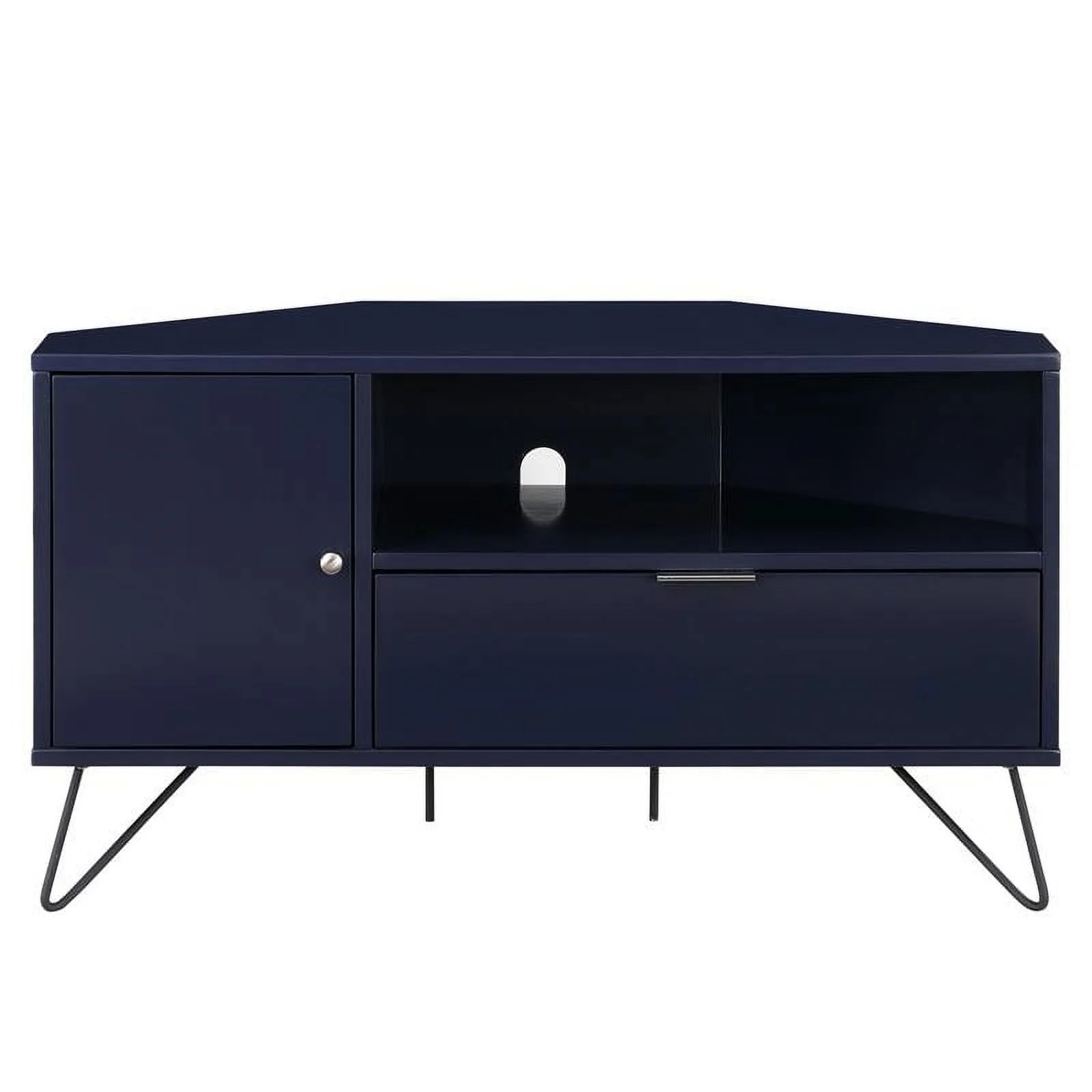Bowery Hill Modern Wood Multi-Storage Corner TV Stand in Navy
