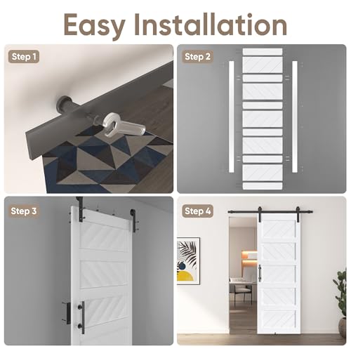JUBEST 36" x 84" Barn Door, Slding Barn Door Kit Wave Shape Barn Door Panel with Hardware Kit Include, Easy Installation, Solid Wood, MDF & PVC Covered, Black