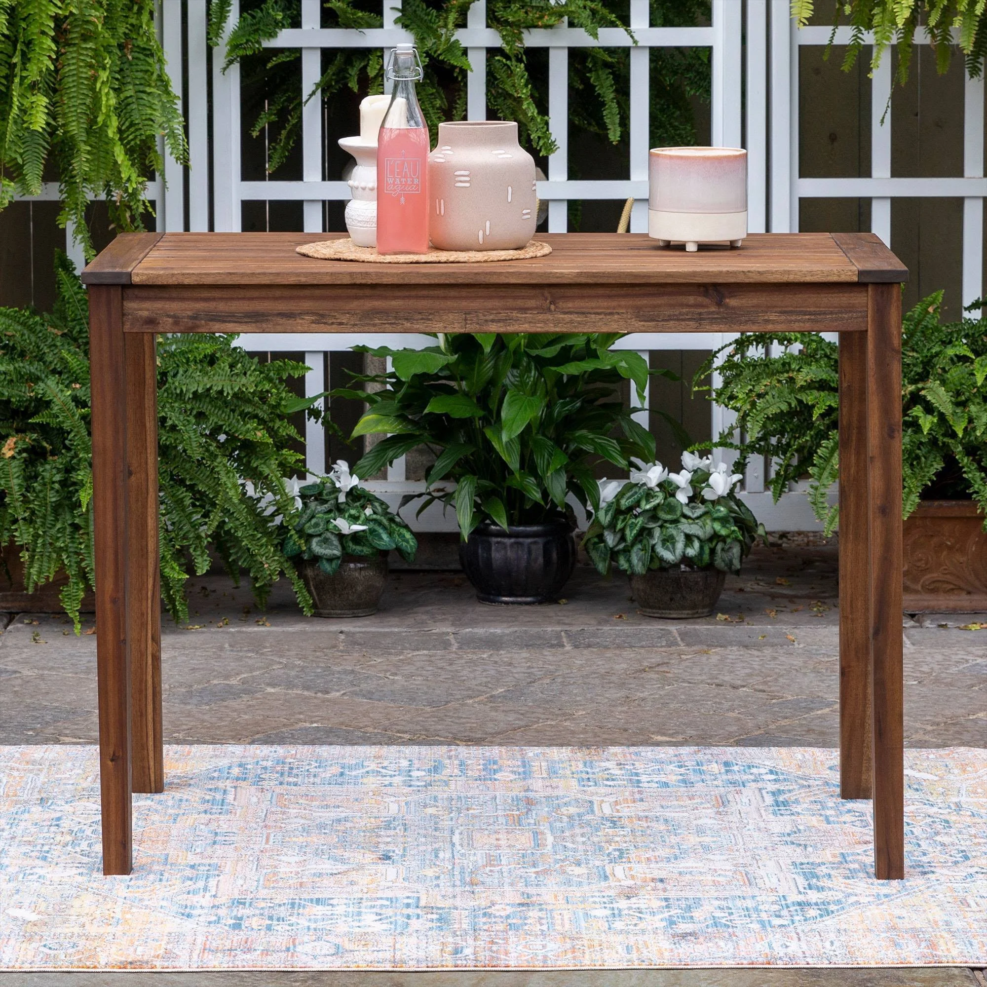 Acacia Wood Rectangle Counter Height Patio Table Dark Brown - Saracina Home