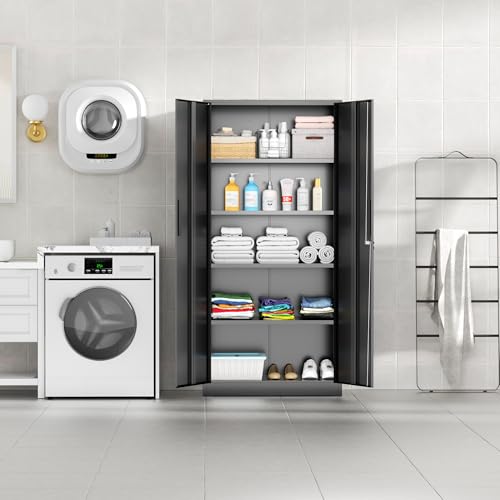 Incbruce 72” Metal Storage Cabinet, Garage Cabinets and Storage System with Doors and Shelves, Tall Lockable Tool Cabinet for Garage, Office, Home (Black)