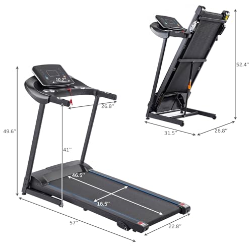 Folding Treadmill with Incline, 330 LBS Weight Treadmills for Home Gyms, 3.5HP Electric Running Walking Jogging Machine w/Bluetooth APP Easy Installation Space Saving Treadmill