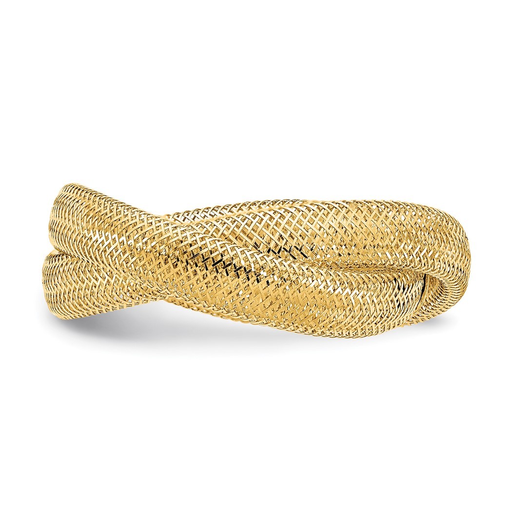 14k Gold Twisted Woven Mesh Stretch Ring Size 7.00 Measures 8mm Wide Jewelry Gifts for Women