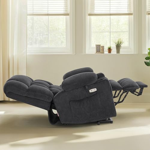 MCombo Dual Motor Power Lift Recliner Chair with Massage and Heat for Elderly People, Infinite Position, USB Ports, Cup Holders, Fabric 7890 (Medium-Regular, Burgundy)