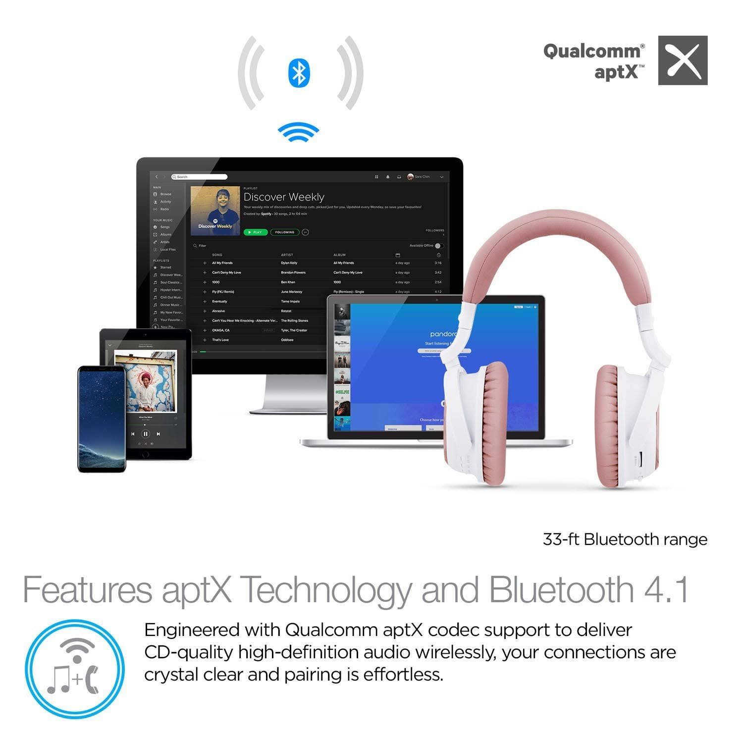 Naztech i9BT Over-Ear Active Noise Cancelling Wireless Headphones, aptX Bluetooth 4.1 Technology for