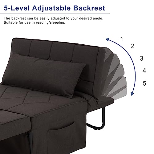 Mdeam Upgraded Sleeper Chair Bed Sofa Bed 4 in 1 Multi-Function Folding Ottoman Bed with Adjustable Backrest for Small Apartment/Living Room,No Installation(Dark Brown)