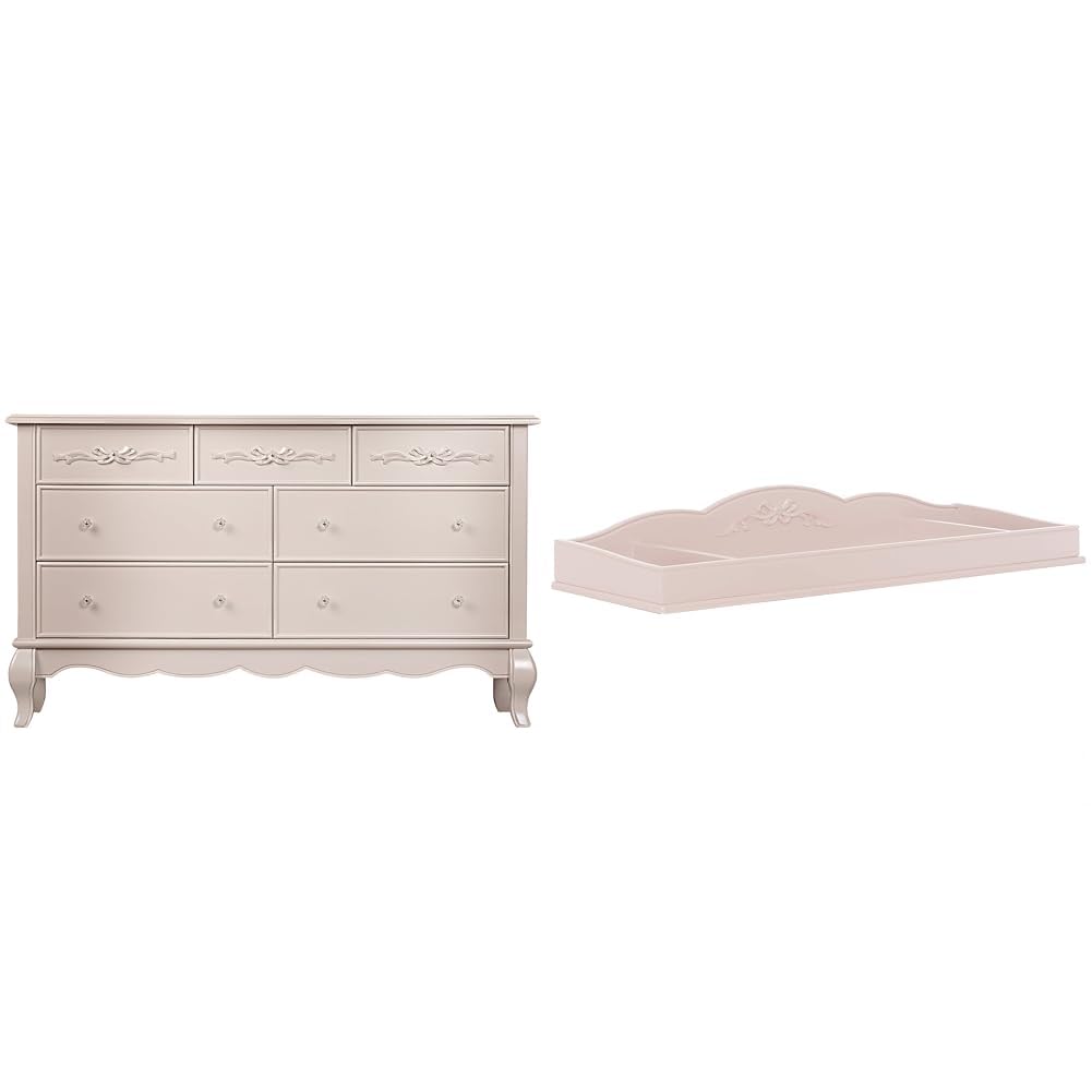 Evolur Aurora 54x20.3x34 Inch Dresser with Changing Tray, Dusty Rose