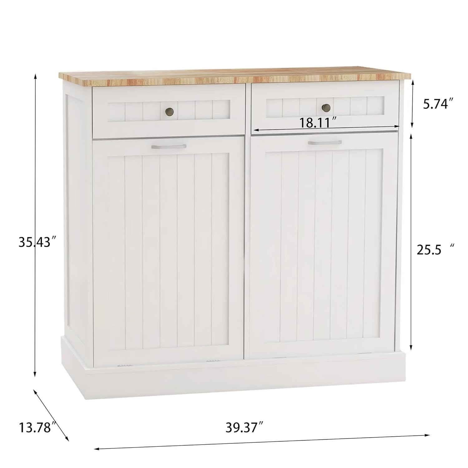 Ucloveria Double Tilt Out Trash Cabinet, Free Standing Garbage Can Cabinet 2 Drawer Tilt-Out Laundry Sorter Cabinet, Hidden Trash Can Holder Recycling Cabinet with Wood Tabletop for Kitchen