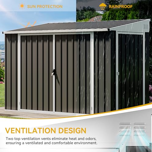DWVO 10x8 FT Outdoor Storage Shed - Spacious Garden Tool Shed with Lockable Door - Durable Metal Yard Shed for Garden, Patio, and Backyard (Dark Gray)