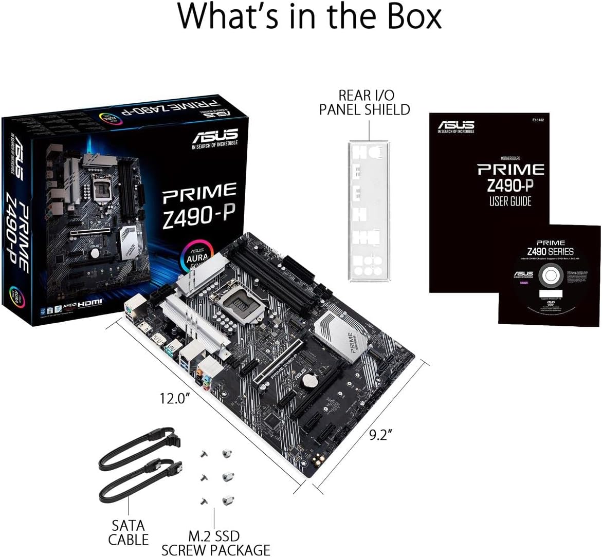 ASUS Prime Z490-P LGA 1200 (Intel® 10th Gen) ATX Motherboard (Dual M.2, DDR4 4600, 1 Gb Ethernet, USB 3.2 Gen 2 USB Type-A®, Thunderbolt™ 3 Support, Aura Sync RGB)