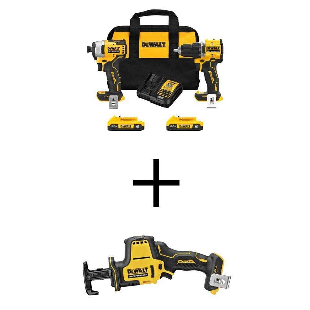 DEWALT ATOMIC 20-Volt MAX Lithium-Ion Cordless Combo Kit and Compact Recip Saw with 2Ah Batteries, Charger and Bag