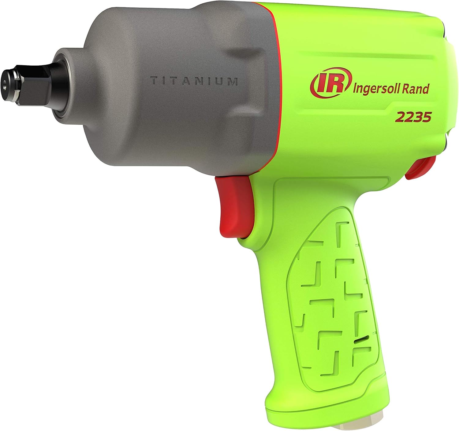 Ingersoll Rand 2235TiMAX-G 1/2” Drive Air Impact Wrench, Lightweight 4.6 lb Design, Powerful Torque Output Up to 1,350 ft/lbs, Titanium Hammer Case, Max Control, Hi-Visibility Red , Green
