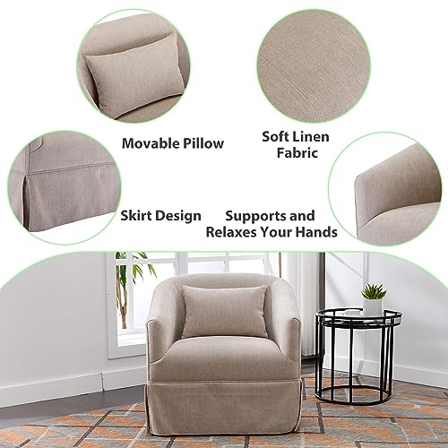 ODUWA Swivel Accent Armchair Set of 2,Upholstered 360 Degree Swivel Barrel Chair with Skirt,Modern Round Armchair with Metal Base and 1 Pillow for Living Room Bedroom Office