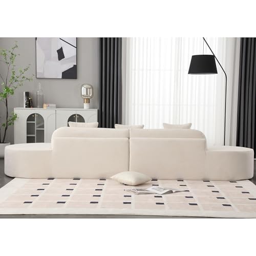 130.5'' Modern Cloud Sectional Sofa, 4-Seat Curved Modular Couch, Comfy Terry Cloth with 3 Pillows, Minimalist Design for Living Room, Hotel, Apartment, Studio, No Assembly Required-Beige