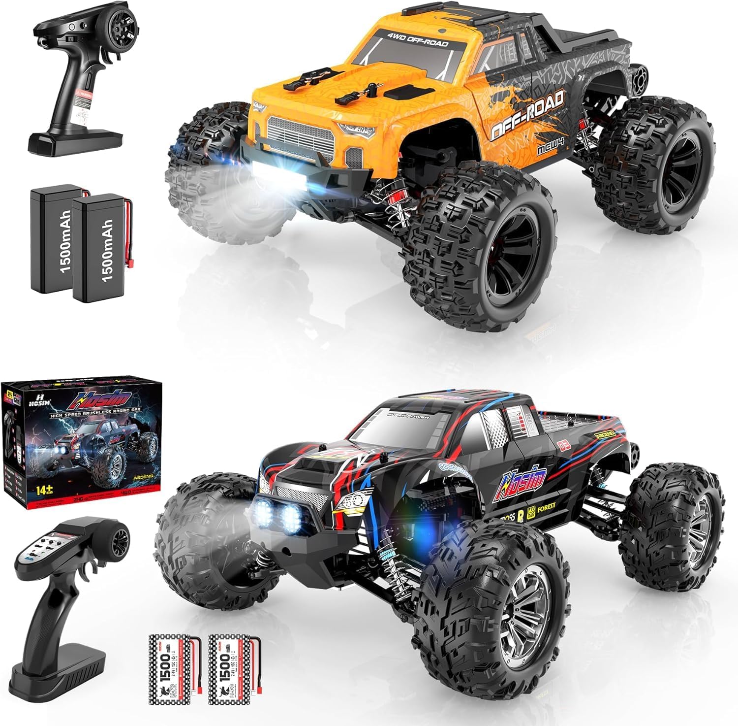 Hosim 1:16 55+KMH 4WD Fast Remote Control Truck 1:10 Scale 60+KMH Brushless Rc Cars for Adults Boys