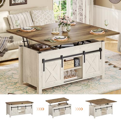 SEDETA Lift Top Coffee Table, 4 in 1 Multi-Function Convertible Coffee Tables with Storage and Hidden Compartment, Farmhouse Coffee Table Converts to Dining Table for Living Room, Grey