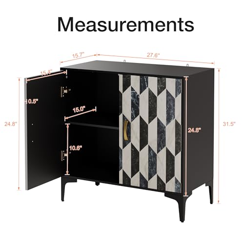 Anbuy Sideboard Buffet 2 Packs Kitchen Storage Cabinet with 4 Faux Marble Doors, Hallway, Liquor/Accent Cabinet with Gold Handles, 27.6 X 15.75X 31.5 Inches, Black