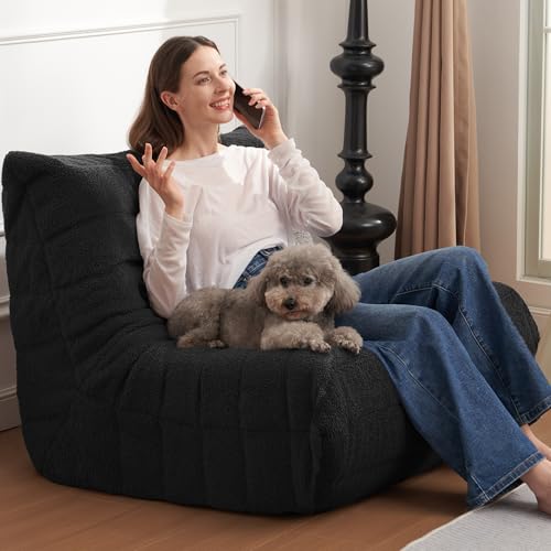 Bean Bag Chair Big Sofa Beanbag Chair for Adults Fireside Chair Bean Bag Lounger with Memory Foam Filled for Home,Apartment or Gaming Venue(Black Plush)