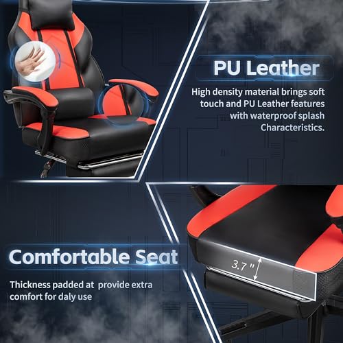Gaming Chairs for Adults, Computer Chair with Footrest and Ergonomic High Back, Big and Tall Gamer Chairs with Massage Lumbar Support, 360° Swivel Height Adjustable, Blue